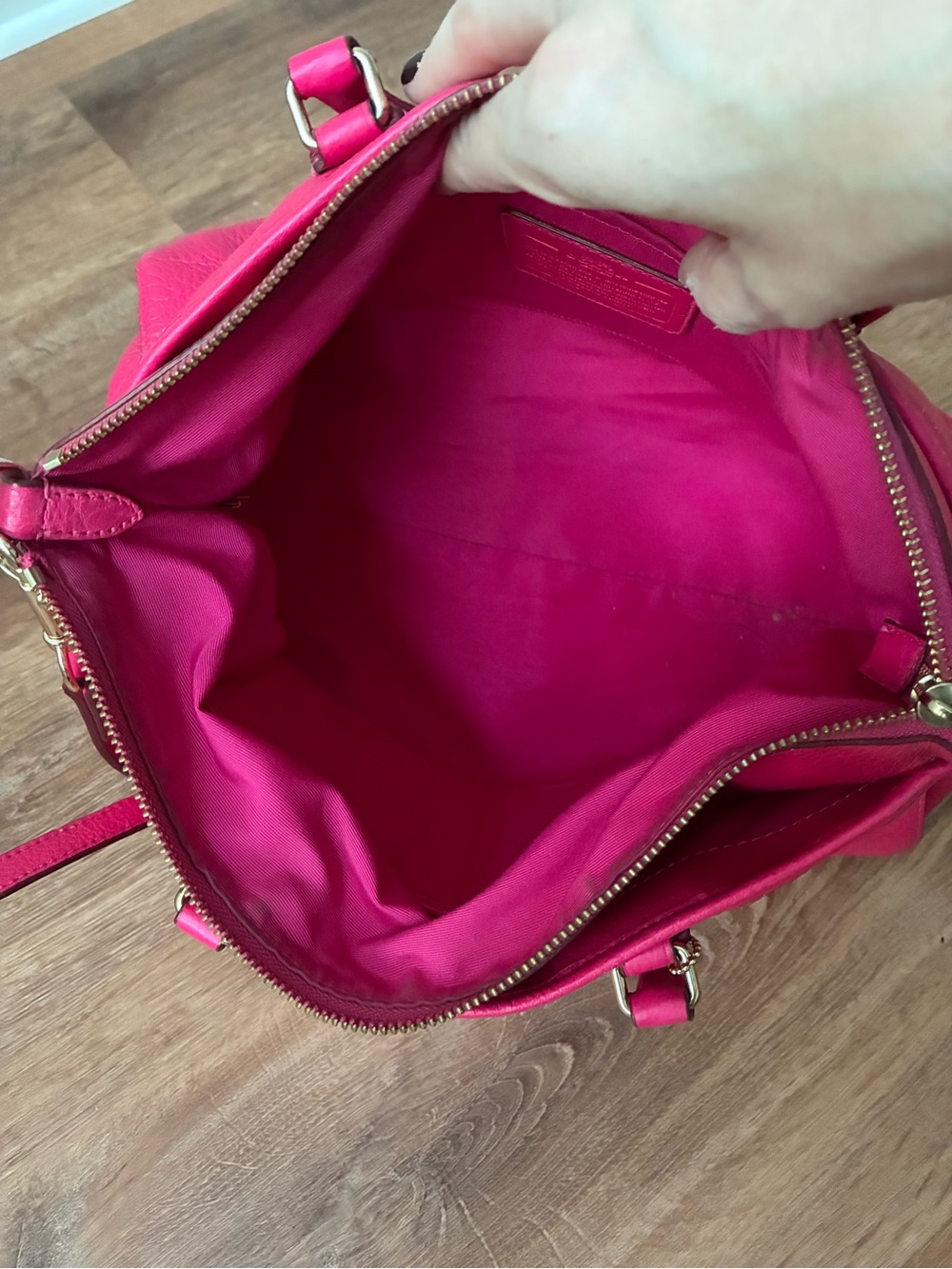 Coach Pink Pebbled Leather Satchel with Rainbow Chain EUC - Picture 4 of 16